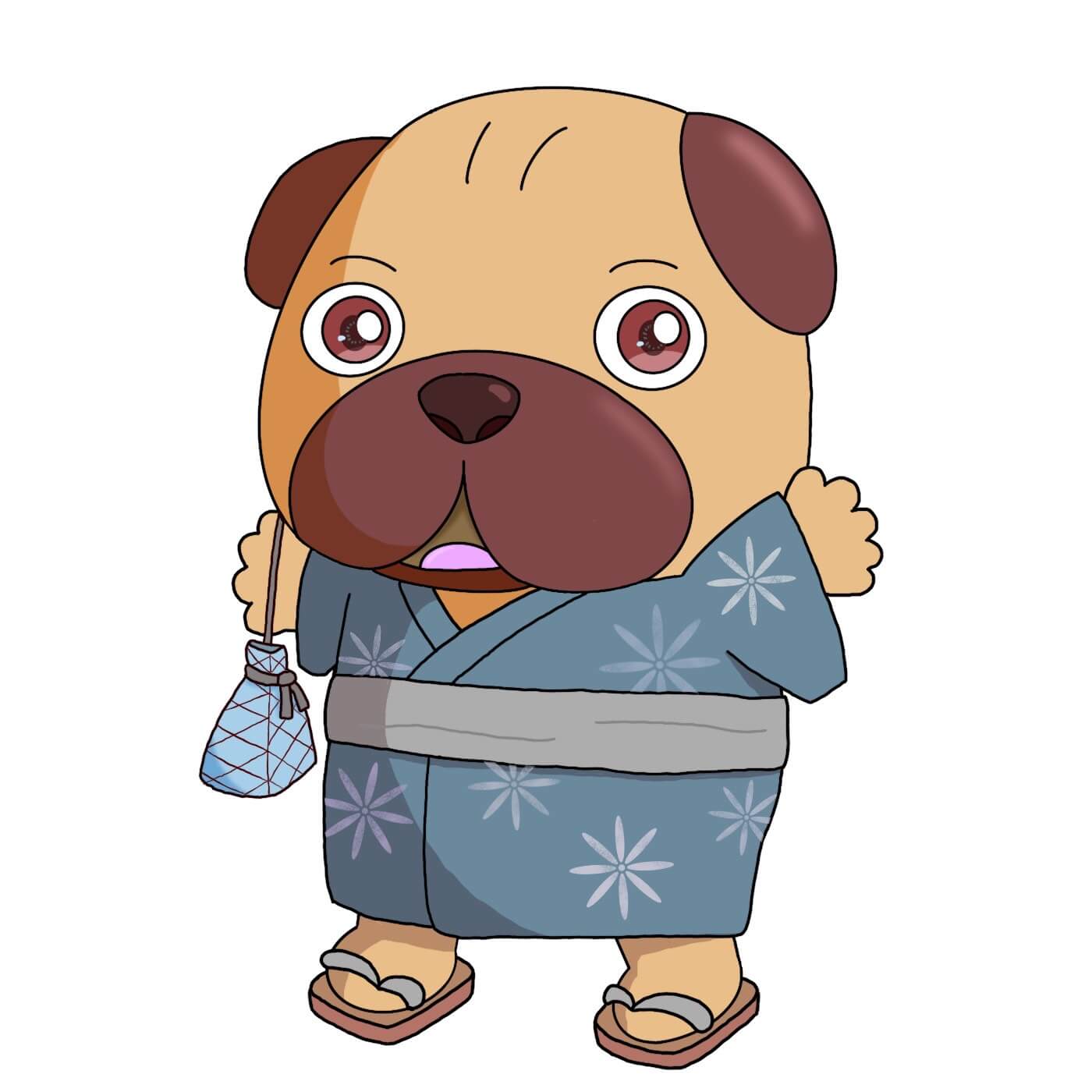 かわいい犬の浴衣姿のイラスト（かつとし）