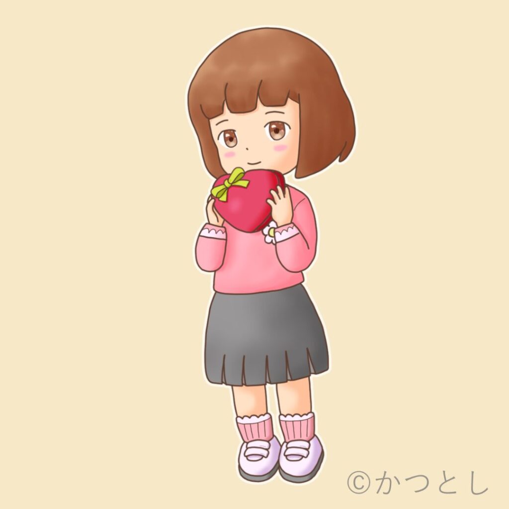 ハートを持つ女の子のイラスト（バレンタイン）